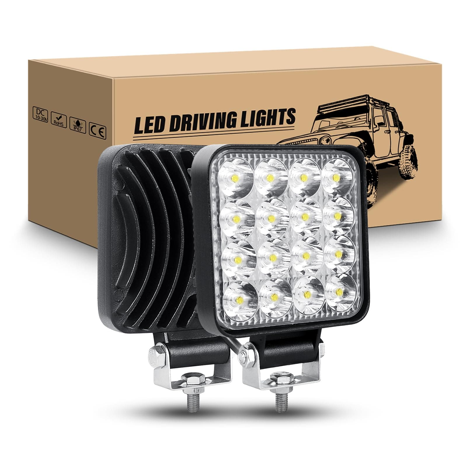 RIGIDON 2 Pcs LED Arbeitsscheinwerfer, 3.3 Zoll 48W Mini LED Scheinwerfer 12V 24V Rückfahrscheinwerfer Auto Offroad Beleuchtung für SUV ATV Traktor LKW 4x4, 6000K Weiß Nebelscheinwerfer 2Pcs 3.3" 48W Spot Work Light