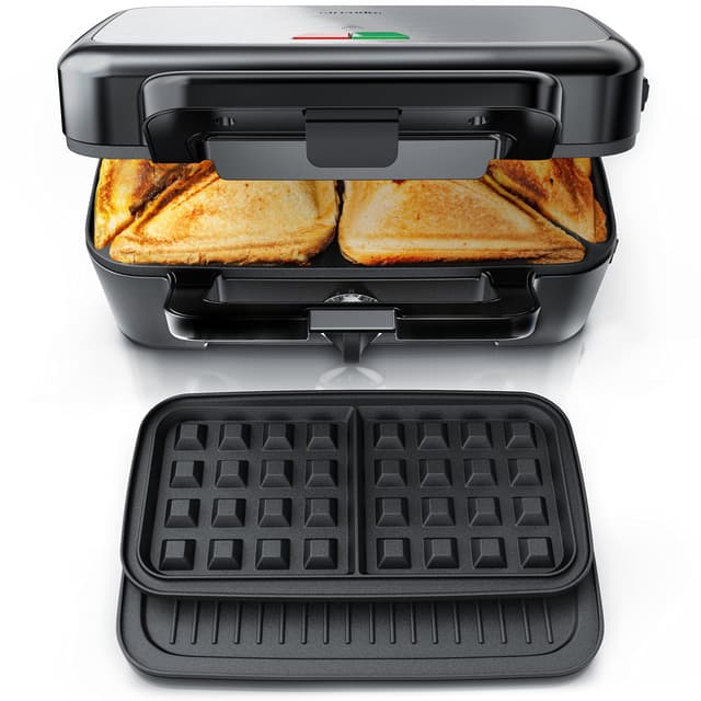 Arendo - Sandwichmaker 3in1 Waffeleisen Kontaktgrill mit abnehmbaren Platten - mit Antihaftbeschichtung - BPA frei - Temperaturkontrolle – Sandwichtoaster