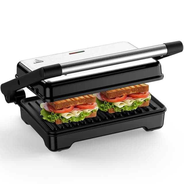 YASHE Sandwichmaker, 1500W Panini Grill, XXL Antihaftplatten, Automatische Temperaturregelung, Kontrollleuchten, Für 2 Scheiben