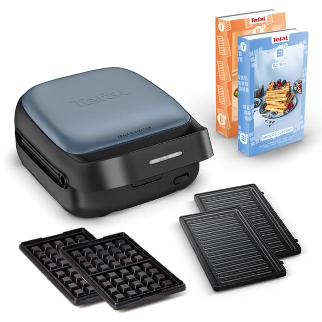 Tefal Snack Collection Sandwich- und Waffeleisen, 700 W, 2 mitgelieferte abnehmbare Plattensets, Antihaftbeschichtung, platzsparend, inkl. Rezeptbücher, Schwarz/Blau, SW8674F0