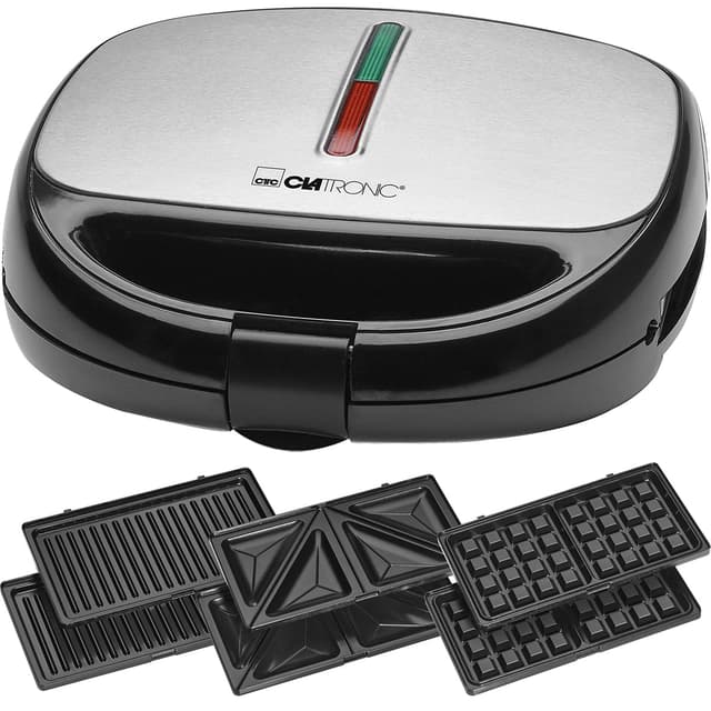 Clatronic® Sandwichmaker 3 in 1 | Sandwichtoaster, Waffeleisen und Kontaktgrill | 800W | Antihaftbeschichtung | wärmeisolierter Griff | Toaster Sandwichtoaster | Sandwich Maker | ST/WA 3670 Sandwichmaker, Waffeleisen, Kontaktgrill