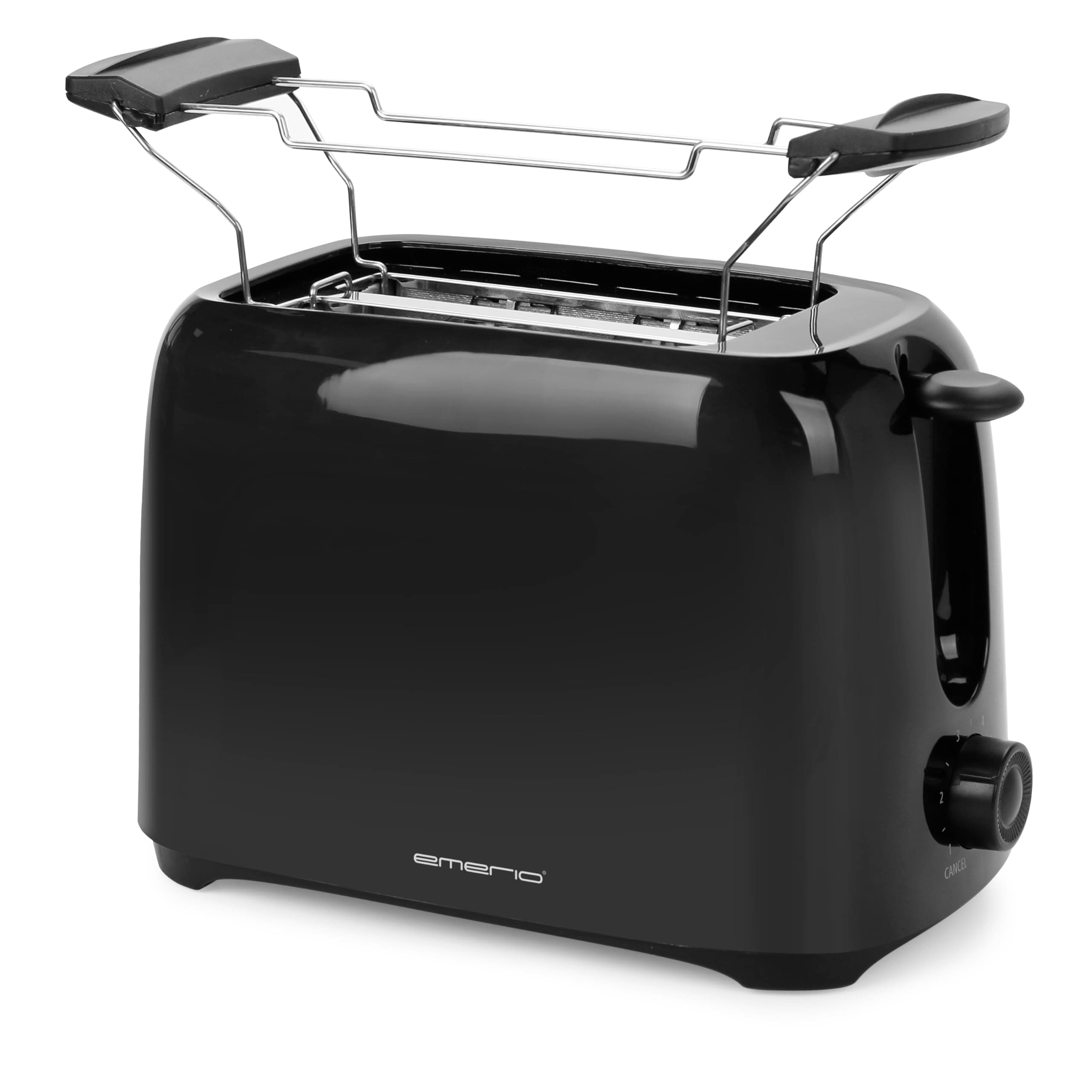 Emerio Toaster für 2 Toastscheiben mit herausnehmbarer Krümelschublade + Unterbrechungstaste + 6 einstellbare Bräunungsstufen + Brötchenaufsatz + Kabelaufwicklung | BPA frei | 700W | TO-128676.3 Schwarz