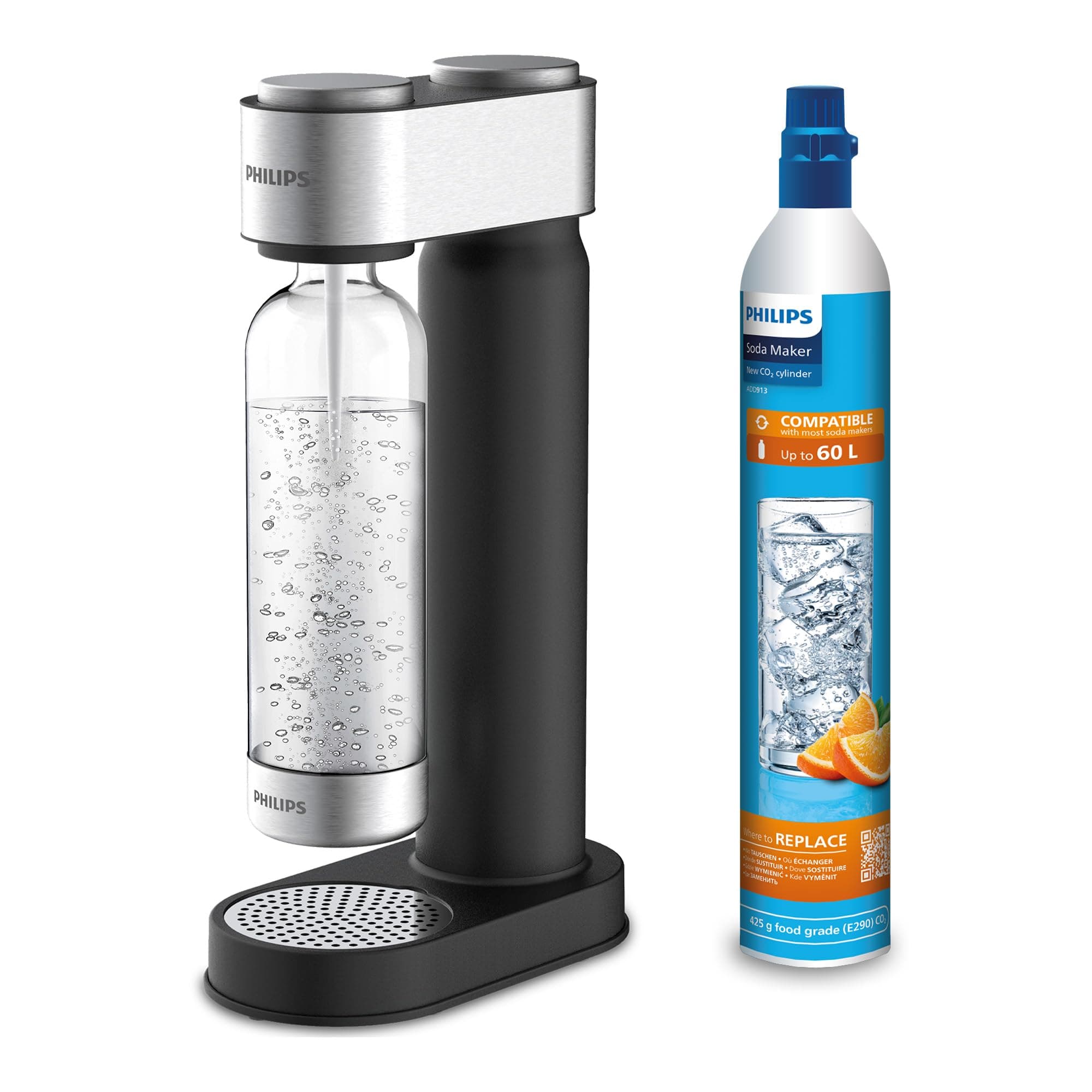 Philips Water ADD4902BK/10 GoZero Wassersprudler, plastik, 1 Liter, Schwarz Schwarz 1 Flasche