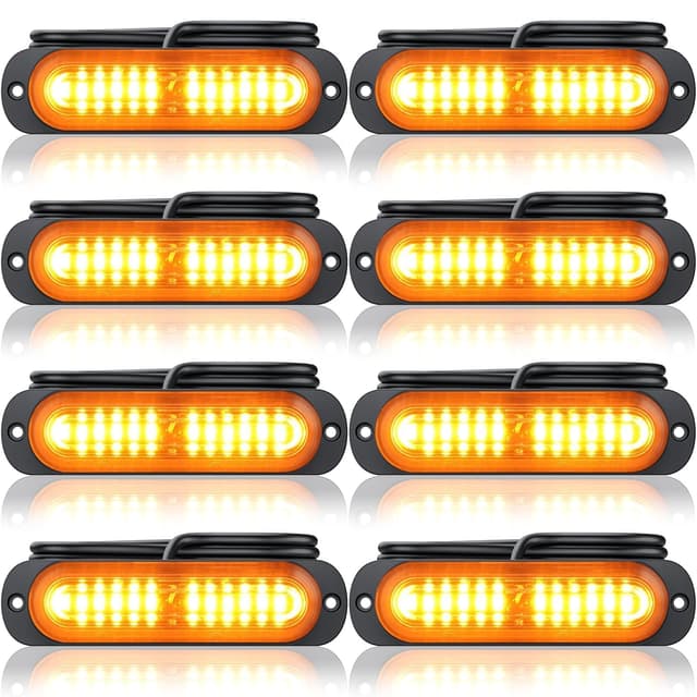 Maxetodo Frontblitzer Orange 8PCS 12 LED Blitzer Warnlicht 12V/24V 18 Blinkmodi Autolicht IP65 Wasserdicht Für LKW ATV SUV Wohnmobil Van 8pcs 12LEDS