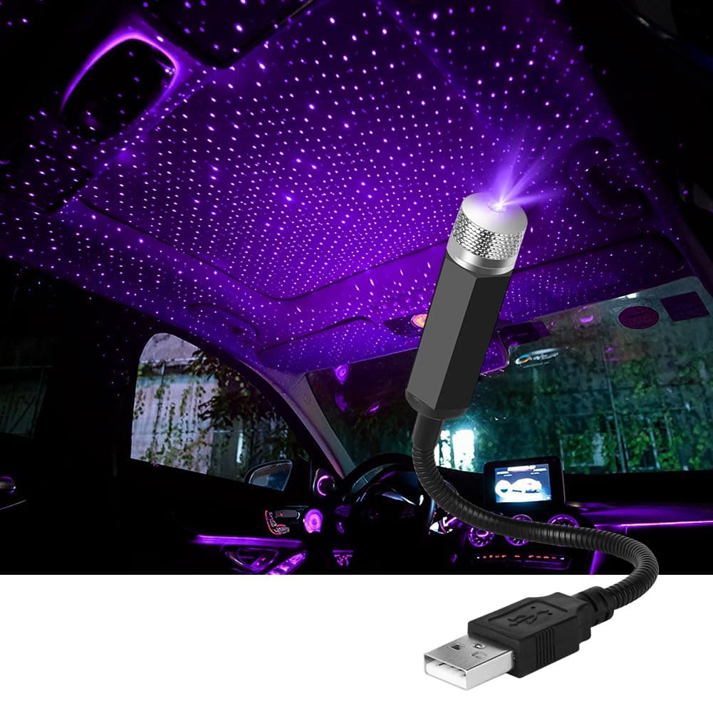 URAQT LED Auto Decke Starlight,Einstellbar Auto Innen Atmosphäre Licht Mehrere Modi Plug and Play USB Mini Auto Decke Starlight Projection LED-Licht Universal für Auto Zuhause Party (Lila-blau) Lila Blau