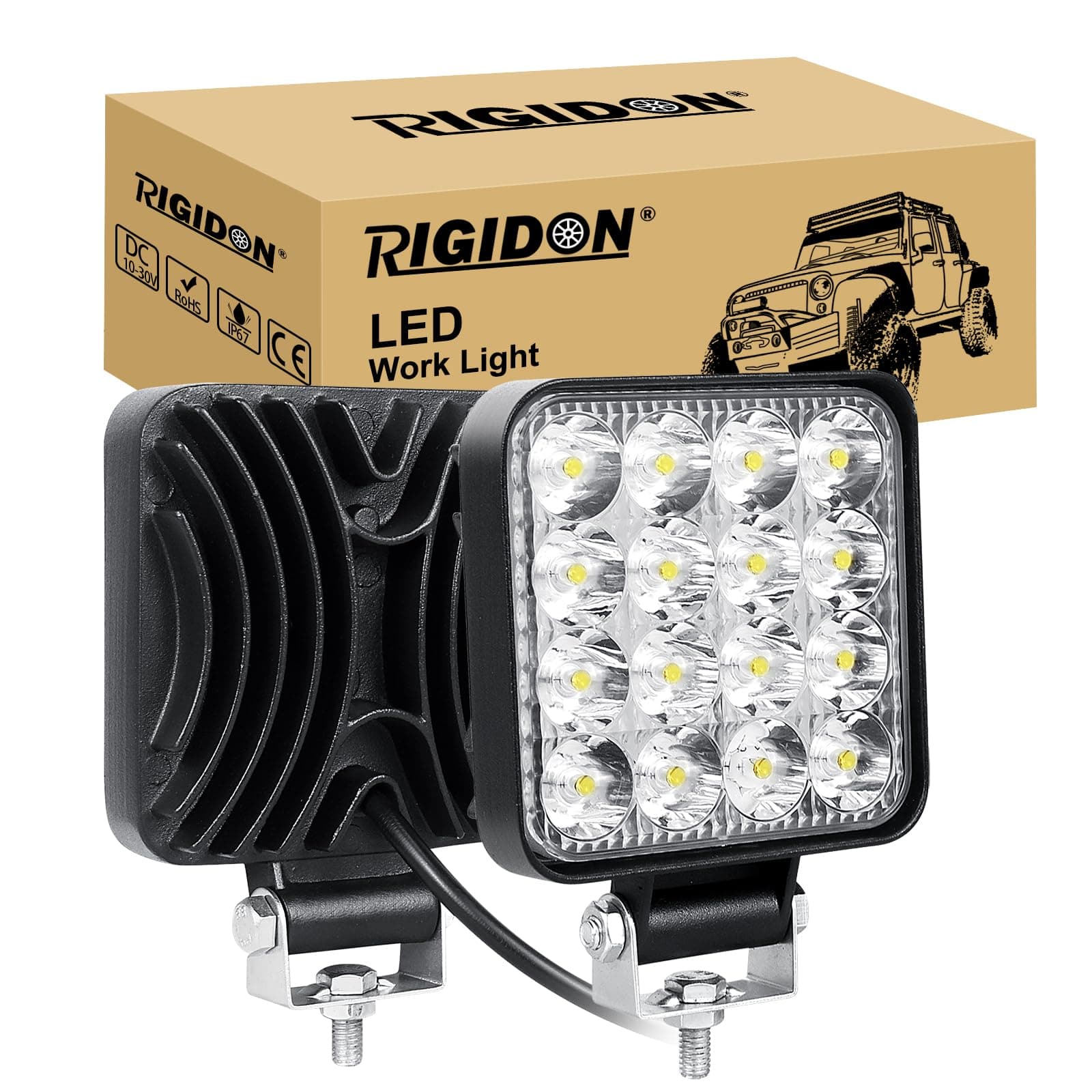 RIGIDON 2 Pcs Auto quad scheinwerfer, 3.3 Zoll mini 48W Spot Strahler offroad beleuchtung für SUV ATV Traktor LKW 4x4, 6000K Weiß nebelscheinwerfer, arbeitsscheinwerfer, arbeitslicht 2 Pcs 48W quad led strahler