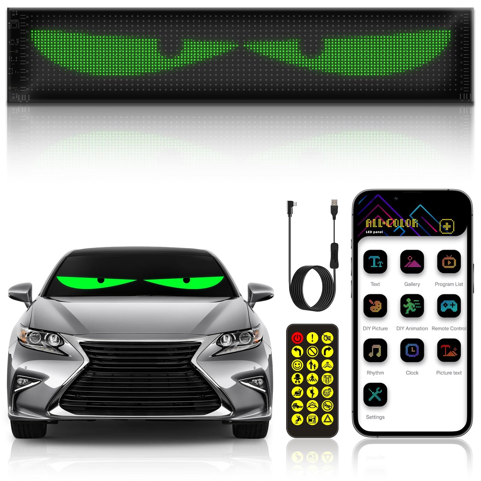 KZO Led Augen für LKW 60x12cm Devil Eyes Licht for Auto, mit App/Fernbedienung, DIY Text/Bild, Wasserdicht, Flexibler LED-Bildschirm für Party/Geschäft/Dekoration, 1 PCS 60*12CM-1PCS