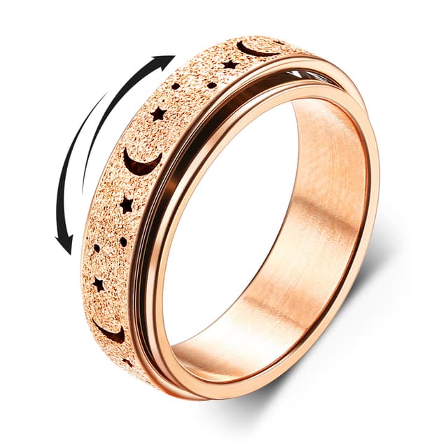 Diamday Anti-Angst Spinner Ringe Fidget Band Ringe für Stress Angstlinderung für Damen Herren Edelstahl Roller Ringe Stress Ringe Drehbarer Ringe Angst Ringe Mondstern Sand Blast Finish