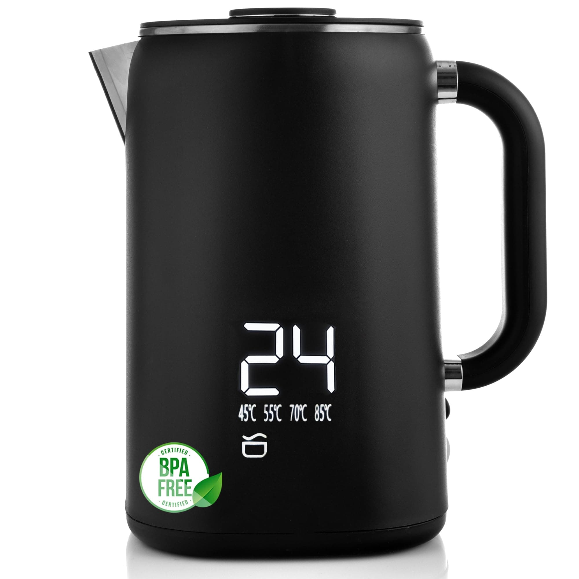 Lehmann Edelstahl Wasserkocher mit Temperaturhaltung, 1,7 Liter, Temperaturkontrolle 45-100℃, Edelstahl Teekocher mit Thermostat und Touch-Display, Anti-Fingerprint, BPA frei, schwarz