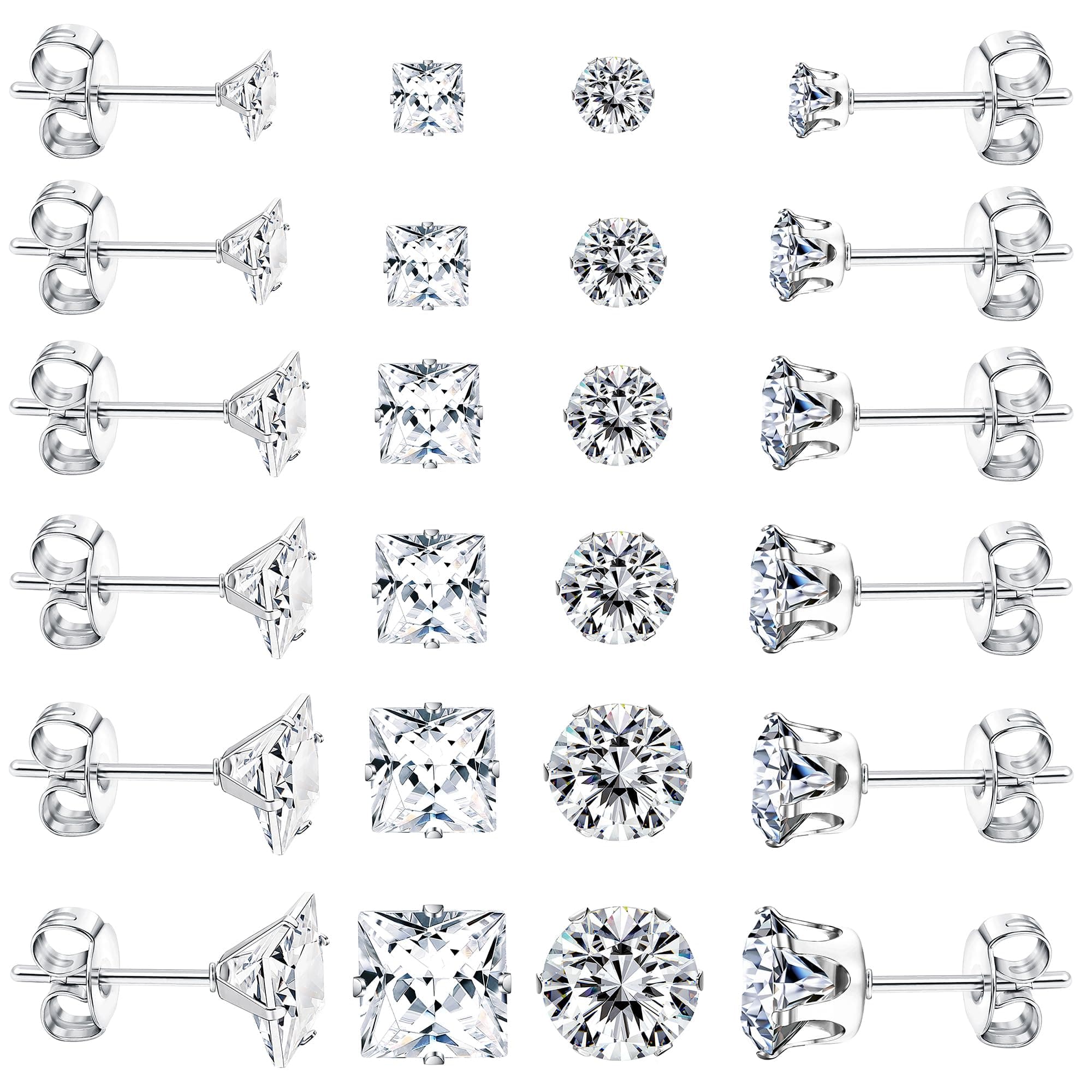 Dochais 12 Paar Ohrringe Männer,Ohrringe Herren Silber,Medizinische Ohrstecker aus 316L Chirurgenstahl, Hypoallergene Edelstahl Ohrring Set,Zirkonia Ohrstecker für Herren Damen Unisex