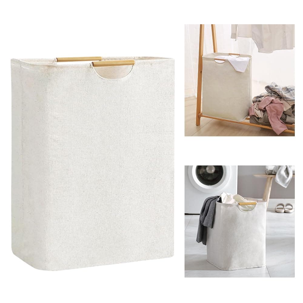 ADERTOS Wäschekorb Faltbar Beige Wäschesack Wäschesammler 60L Körbe Aufbewahrung Wäsche mit Henkel Wasserdichte Wäschebox Stoff Laundry Basket 55x40x25cm Faltbarer Wäschesortierer für Schlafzimmer
