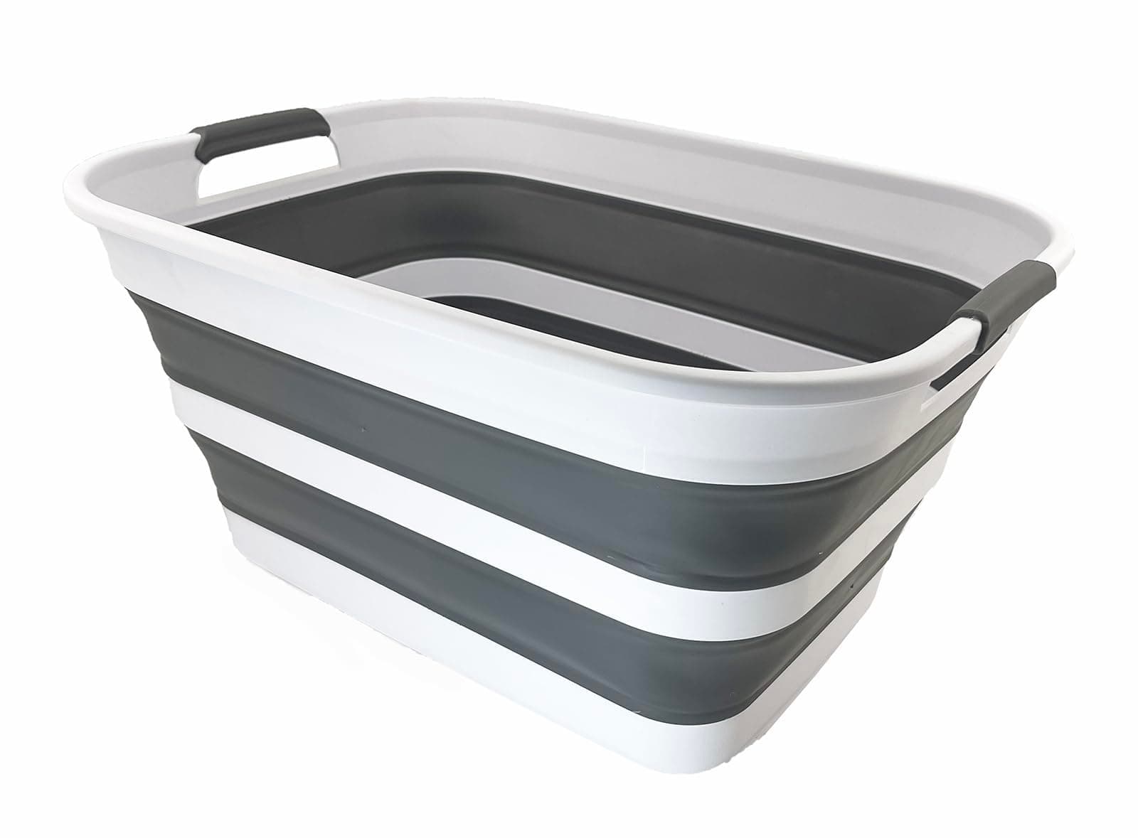 SAMMART 27L zusammenklappbarer Kunststoff-Wäschekorb – faltbarer Pop-Up-Aufbewahrungskorb (1, Weiß/Stahlgrau) 1 Weiß/Stahlgrau