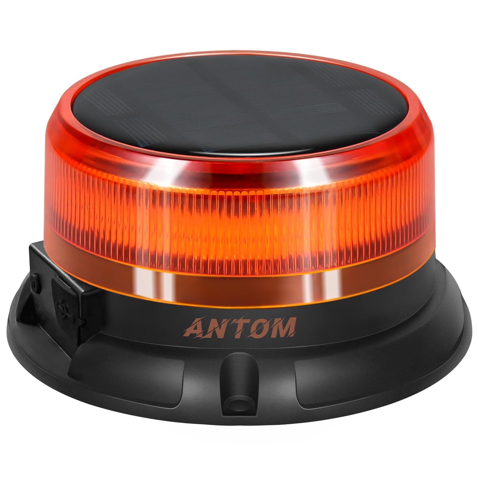 AnTom Rundumleuchte Akku Solarenergie mit 9 Blitzmustern, 12V 24V Gelb Warnleuchte LED Magnet mit Kabel und USB-Kabel für Auto, LKW, Traktor, Golfwagen, SUV,Notfallfahrzeuge und Baustellen