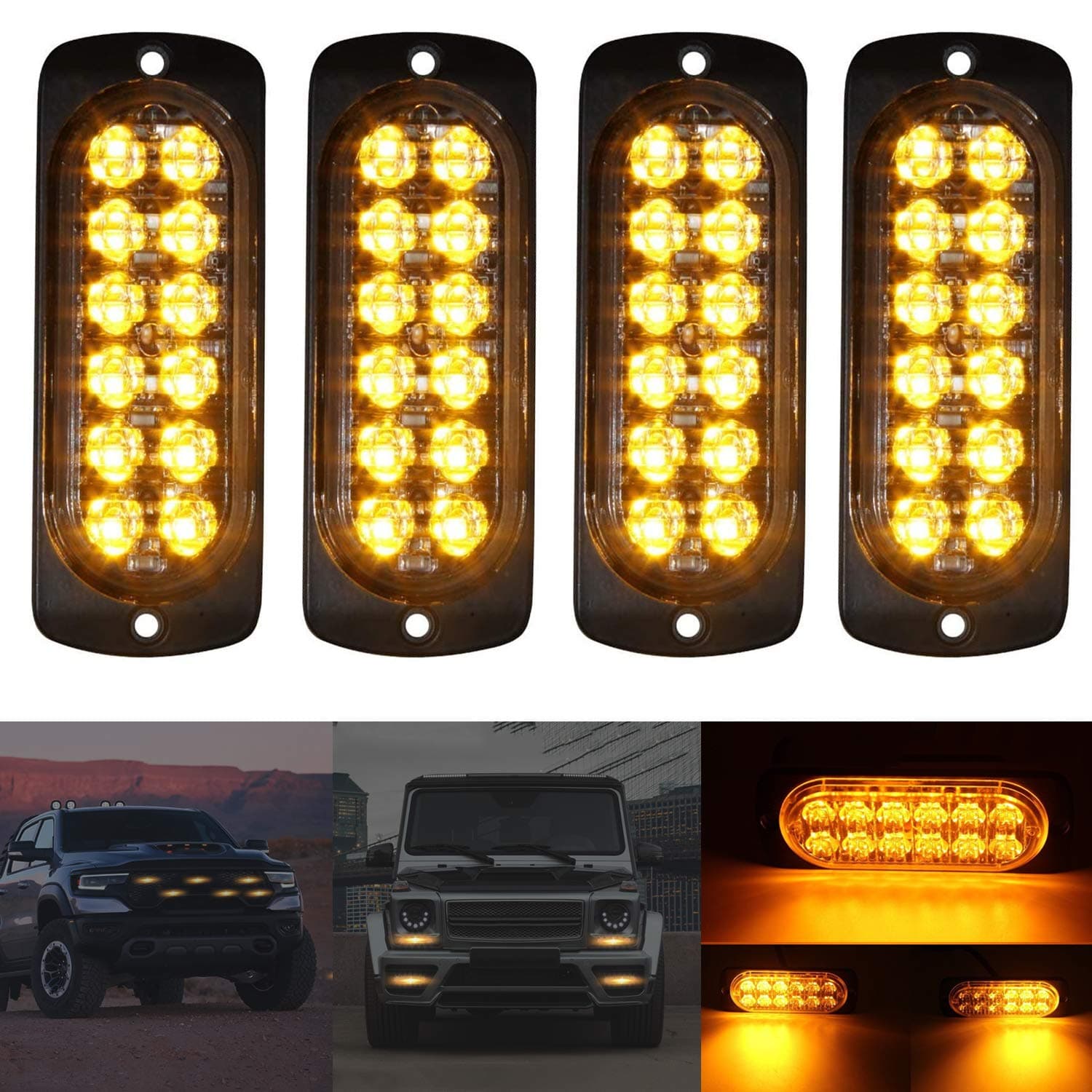 4PCS 12-24V LED Notfall-Stroboskop Blinklichter für PKW Warnlicht Stroboskoplicht Frontblitzer Orange Blitzer Licht Achtung Blinklicht Auto LKW Van Geländewagen ATV SUV (Gelb)