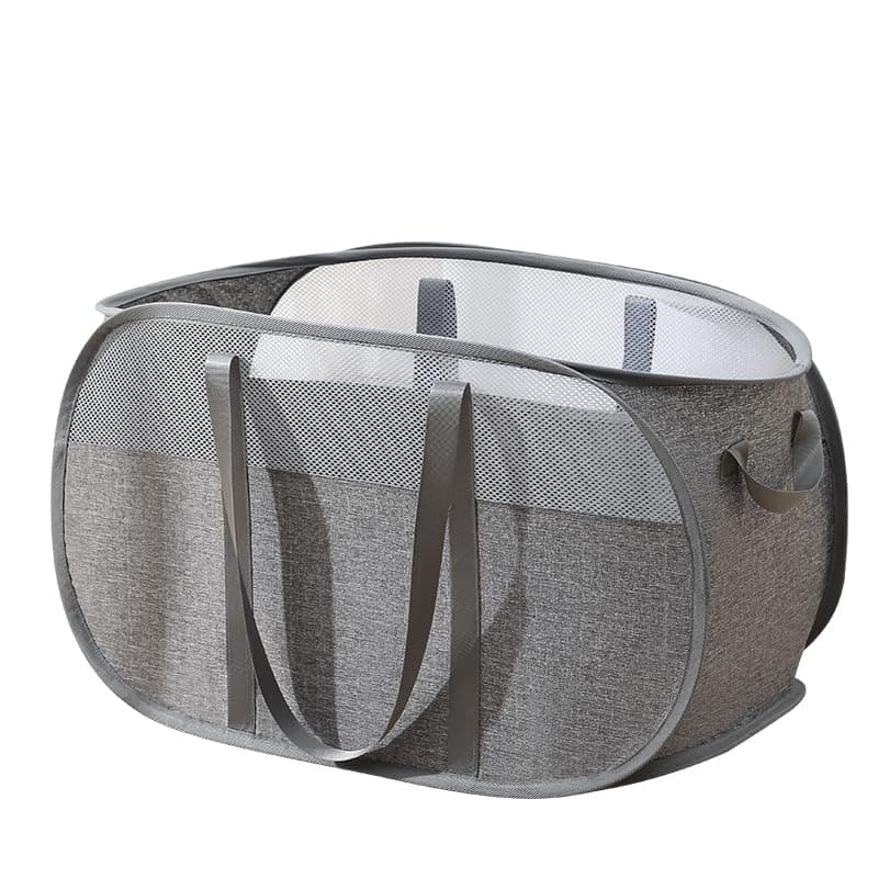 RunFar shop Pop Up Wäschekorb Faltbarer Wäschekorb Wäschetonne Wäschekorb klappbar mit Griff laundry basket Aufbewahrungskorb für Kinderzimmer Camping Und Reisen 65L Positives Ion Grau