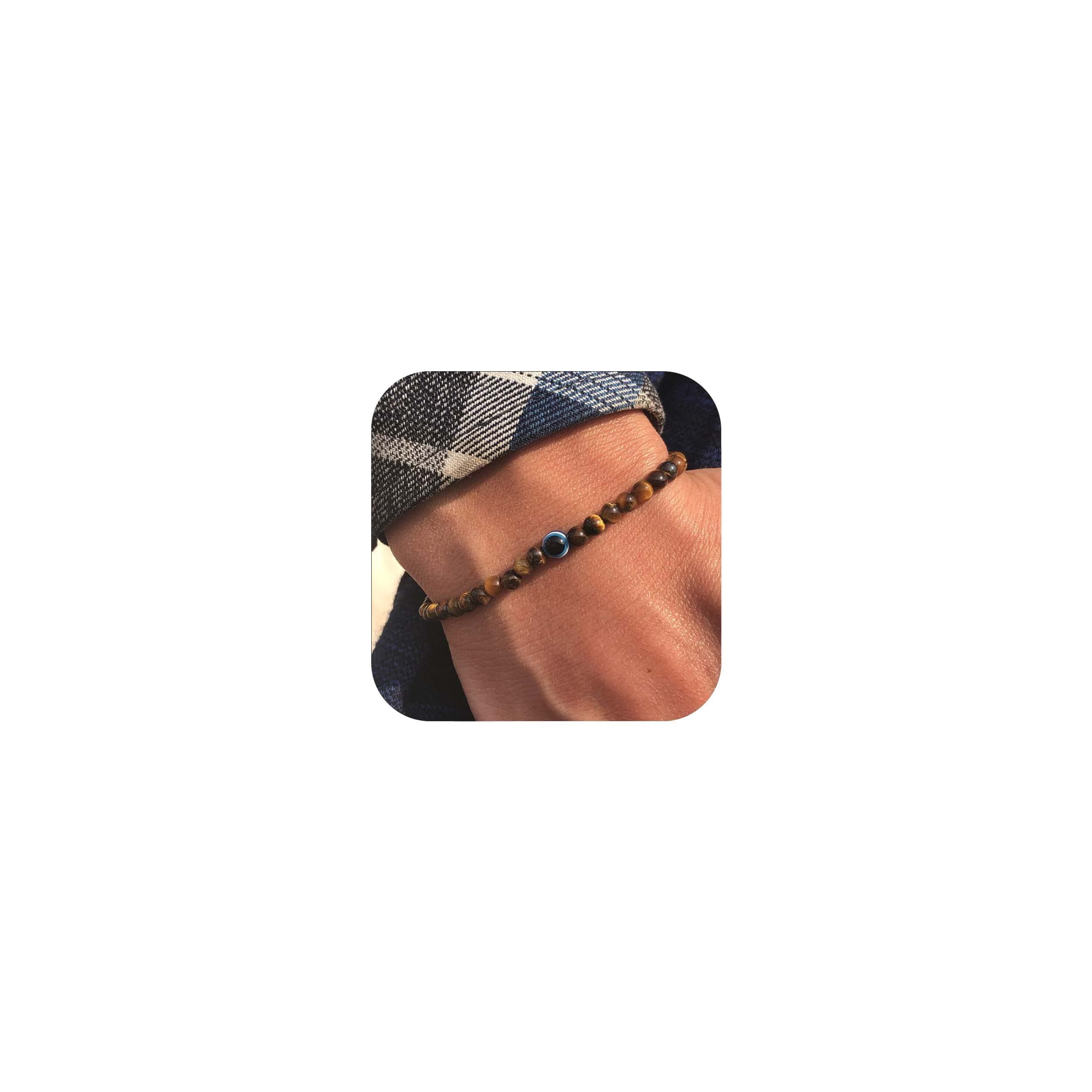 Lameybrt Natürlicher Achat Böses Auge Armband für Herren, Schutzarmband