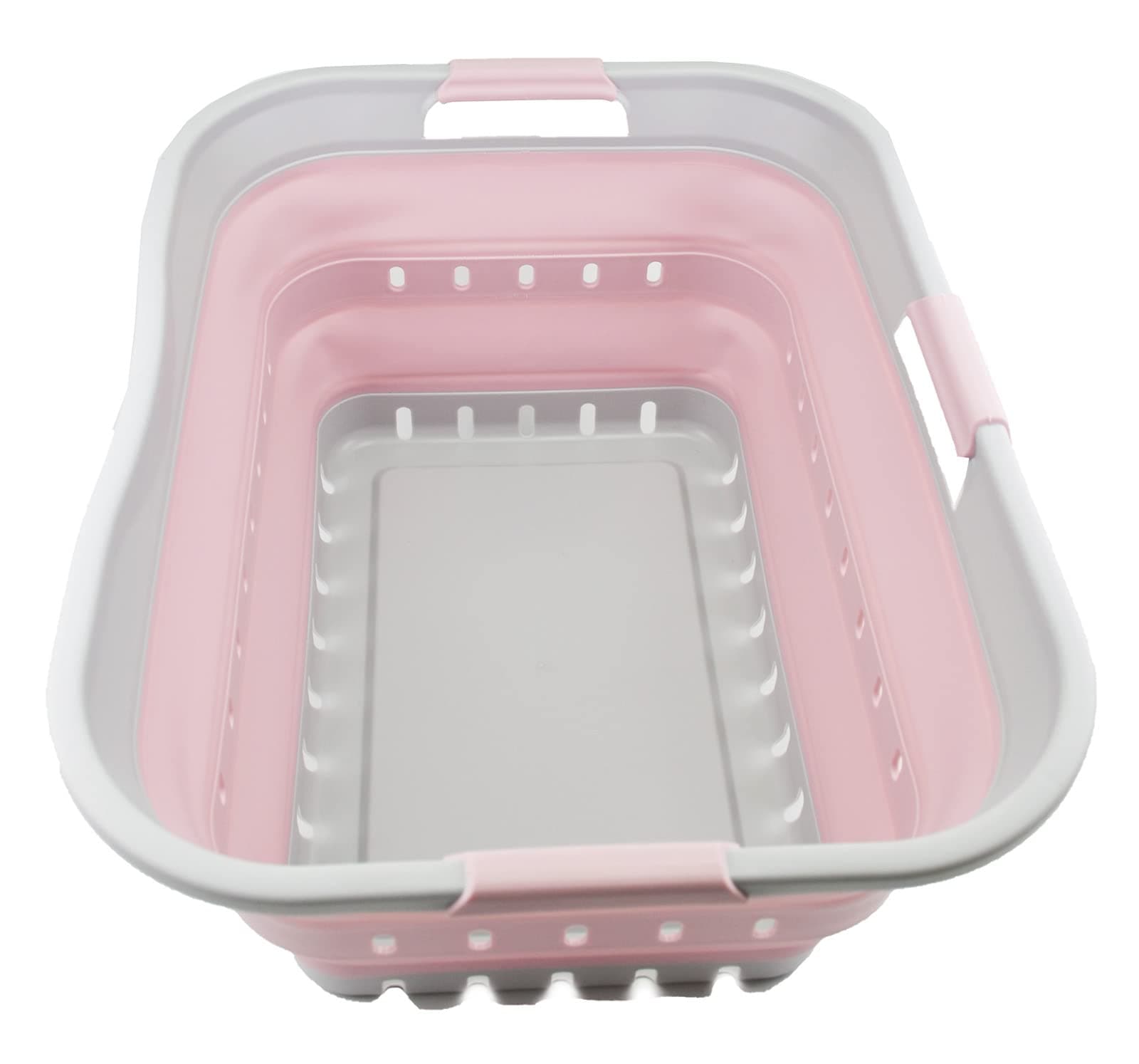 SAMMART 42L Faltbarer Wäschekorb aus Kunststoff - Faltbarer Pop-Up-Aufbewahrungsbehälter/Organizer - Tragbarer Wäschekorb - Platzsparender Wanne(1, Grau/Blassrosa) 1 Grau/Blassrosa