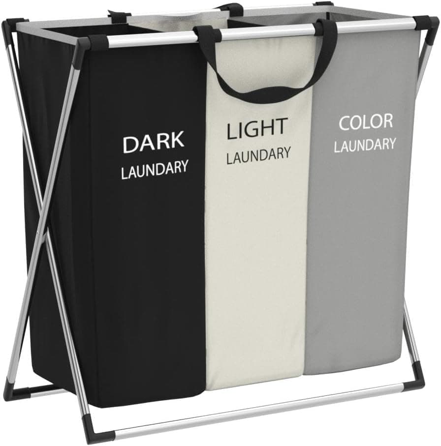 Toemics Wäschekorb, 155L Wäschesammler Mit Ablage, Wäschekorb 3 Fächer, Wäschesack Laundry Baskets Aus Oxford-Gewebe Ausziehbar Abnehmbar 64 X 35 X 62 cm Pfandflaschen Sammelbehälter Lärm