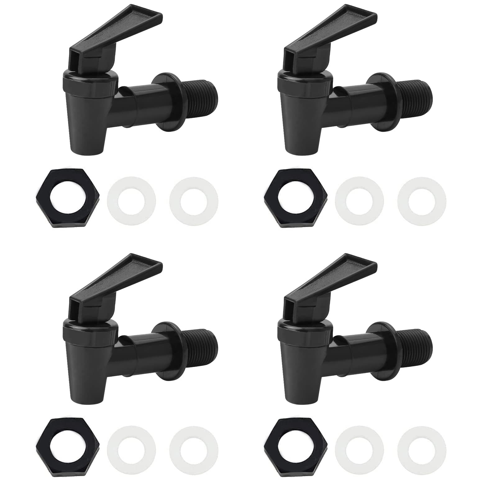 4 Stück Kunststoff Getränkespender Zapfhahn, Wasserspender Ersatzzapfen, Ersatzhahn geeignet für Kalte und heiße Getränke, Bierfass, Glas, Kaffee, Saft, Trinkbrunnen,Schwarz und Weiß (Black)