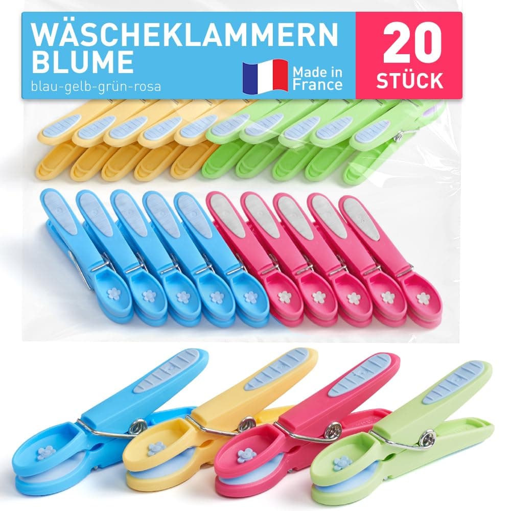 culiclean Wäscheklammern ohne Abdruck stabil bunt 20x Wäscheklammer blau gelb grün rosa pink, robuste Kluppen Soft Grip Clip Clothes Pegs UV beständig Klammern zum Aufhängen von Wäsche, Socken Blau-gelb-grün-rosa