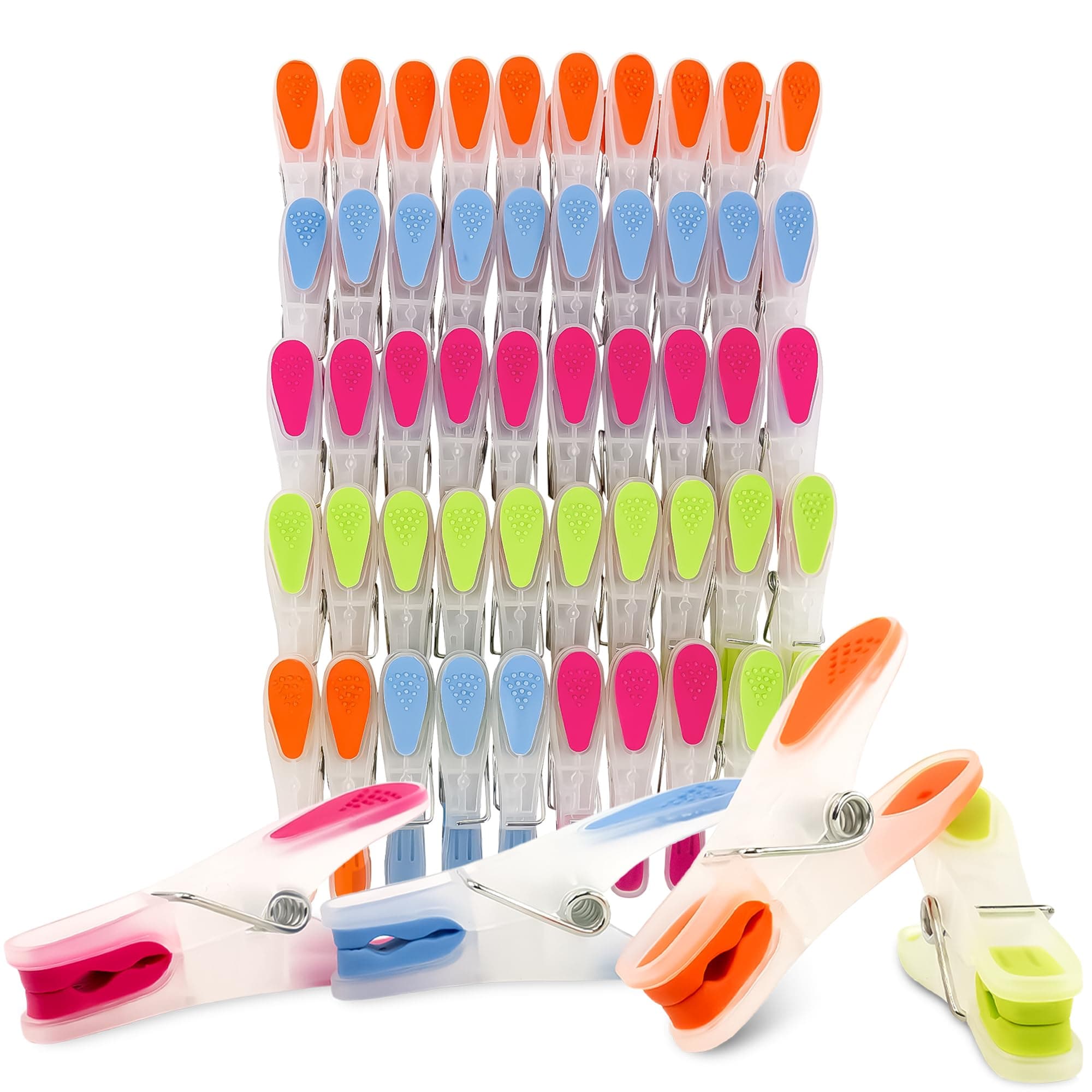 SOHFA Wäscheklammern bunt - 50er Set Wäscheklammer | Klammern aus stabilem Kunststoff mit Soft-Grip Bereich | Plastik Peg für Wäscheleine, Wäschespinne oder Wäscheständer | Wäscheklammern Plastik 50 Wäscheklammern
