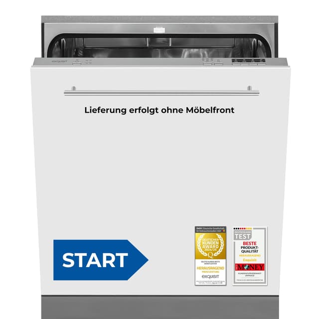Exquisit START Einbaugeschirrspüler 60 cm, vollintegriert, 12 Maßgedecke, 11 Liter, Startzeitvorwahl, 4 Spülprogramme, ECO, EGSP56012-E-030E silber
