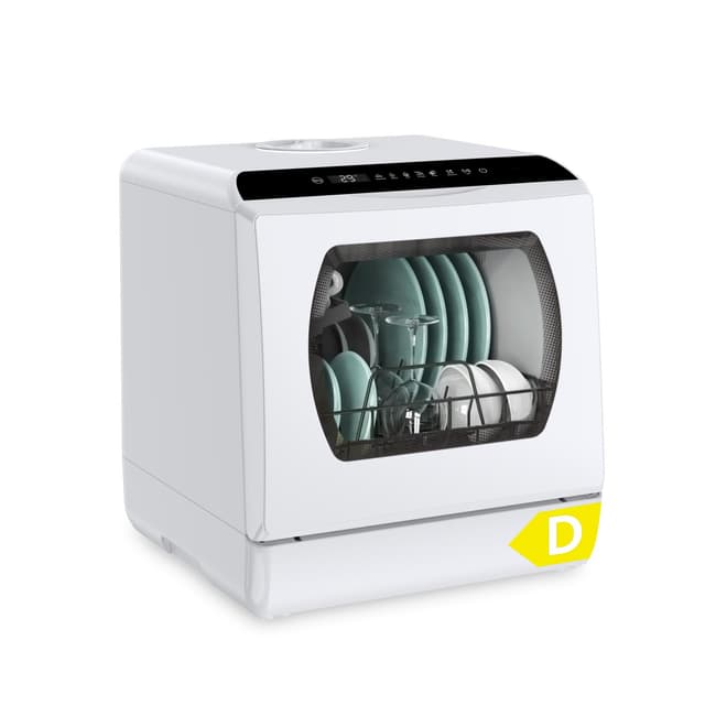 Hermitlux Mini Geschirrspüler für 5 Maßgedecke (5L Tank), Tischspülmaschine mit 6 Programme inkl. 360° Sprüharme | Warmlufttrocknung | Energieklasse D | Ohne Installation 5 Maßgedecke-energieklasse D(glastür)