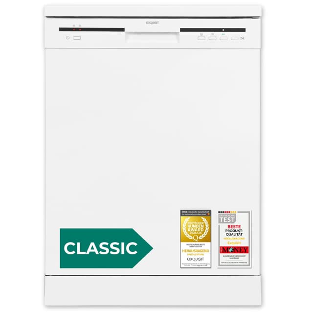 Exquisit CLASSIC Geschirrspüler 60 cm, 11 Liter, Freistehend Unterbaufähig, 12 Maßgedecke, 3 Spülprogramme, ECO, GSP56012-030E weiss CLASSIC Weiß