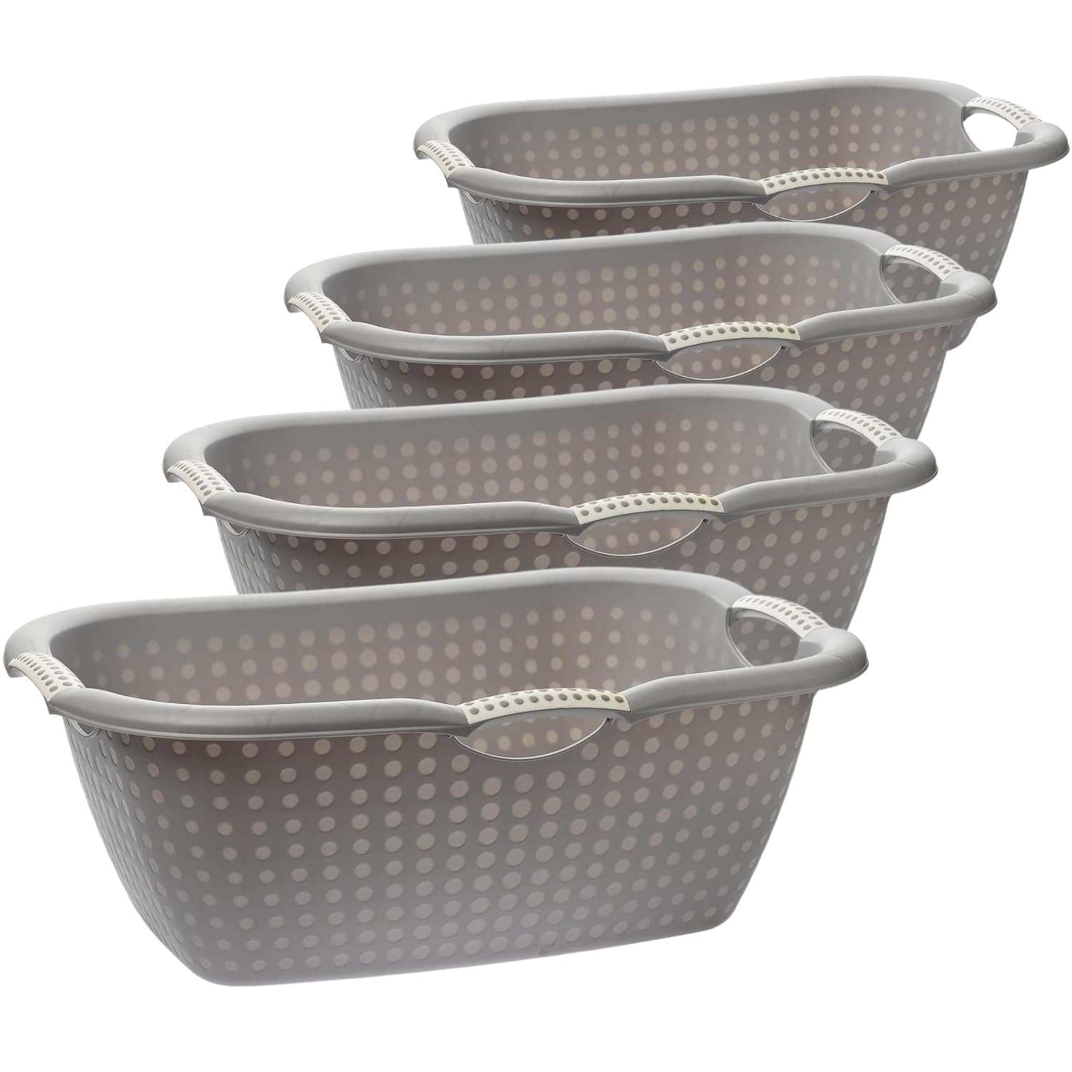 Sustania 4er Set Wäschekörbe Grau mit Ergonomischen Griffen - Rechteckige Kunststoff Wäschewannen 60L x 40B x 22H cm für Haushalt und Wäscheorganisation Angebot bei HelloDeals