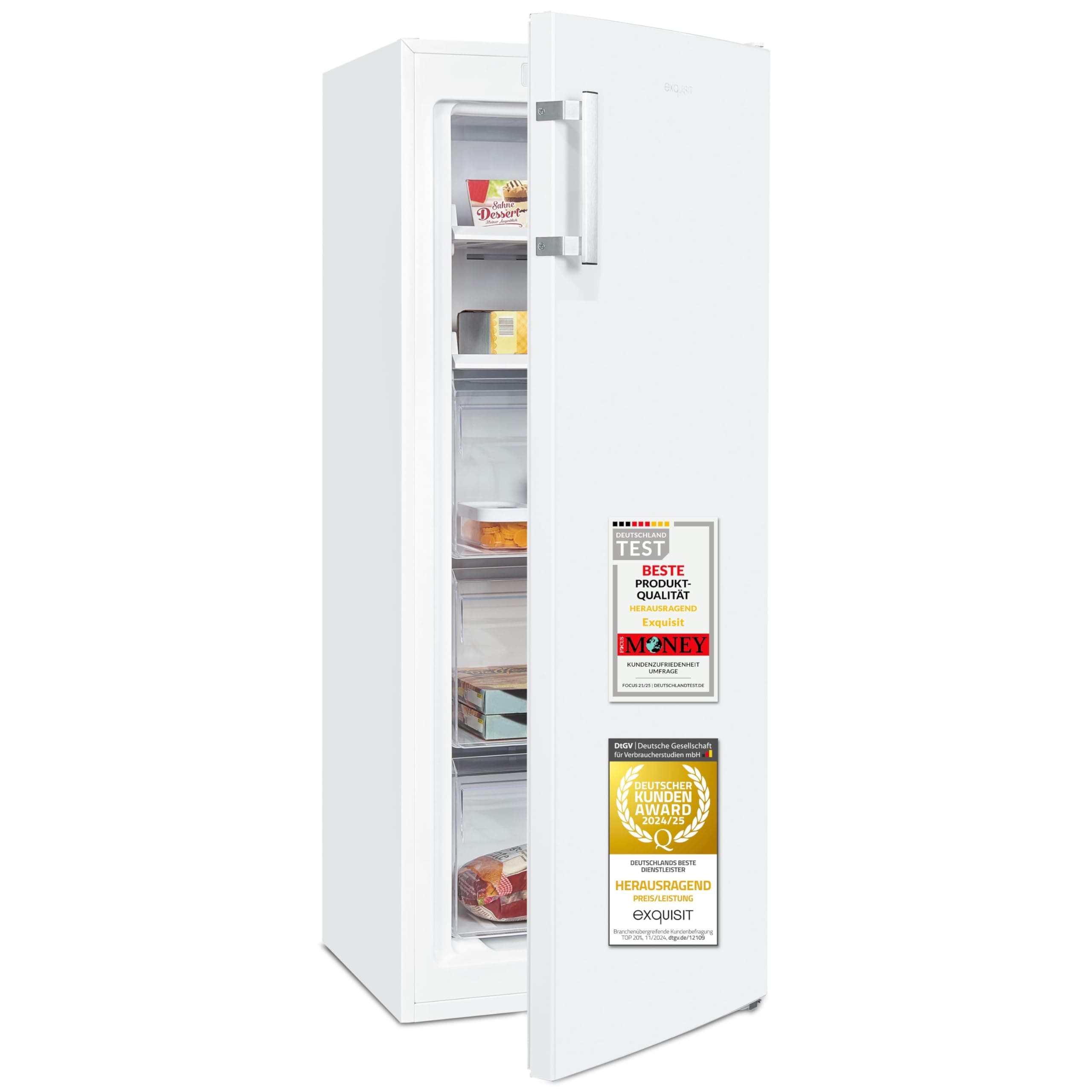 Exquisit Gefrierschrank NoFrost, Tiefkühlschrank groß, 161 Liter, Schnellgefrieren, Alarm-Funktion, GS5231-NF-H-040D weiss Energieklasse D