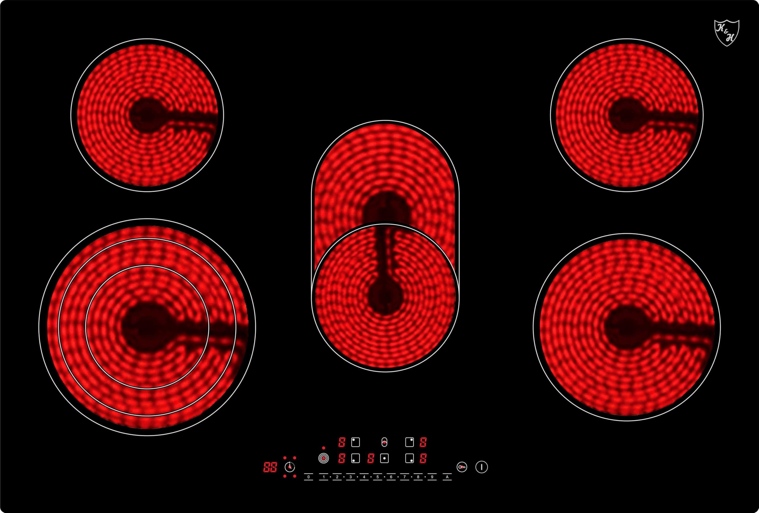 K&H 5 Zonen Glaskeramikkochfeld 77cm Elektro Autark Eingebaut NC-8608 Elektro 5 Zonen 77cm