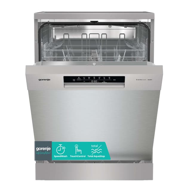 Gorenje GS642E90X Freistehender Geschirrspüler, 60 cm, 13 Maßgedecke, Total AquaStop, vollständiger Überlaufschutz, Hygiene Programm, SpeedWash Funktion, Selbstreinigung, UltraClean Besteckkorb 60 cm_13 Maßgedecke Energieklasse E Inox