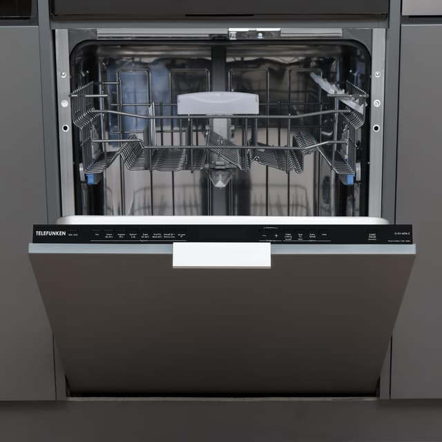 Telefunken Geschirrspüler vollintegriert | Einbauspülmaschine 60 cm | 12 Maßgedecke | 9 Programme | AquaStop - Schutz vor Wasserschäden | Auto-Door | leise 44 dB | inkl. Besteckkorb | G-EV-6014-C