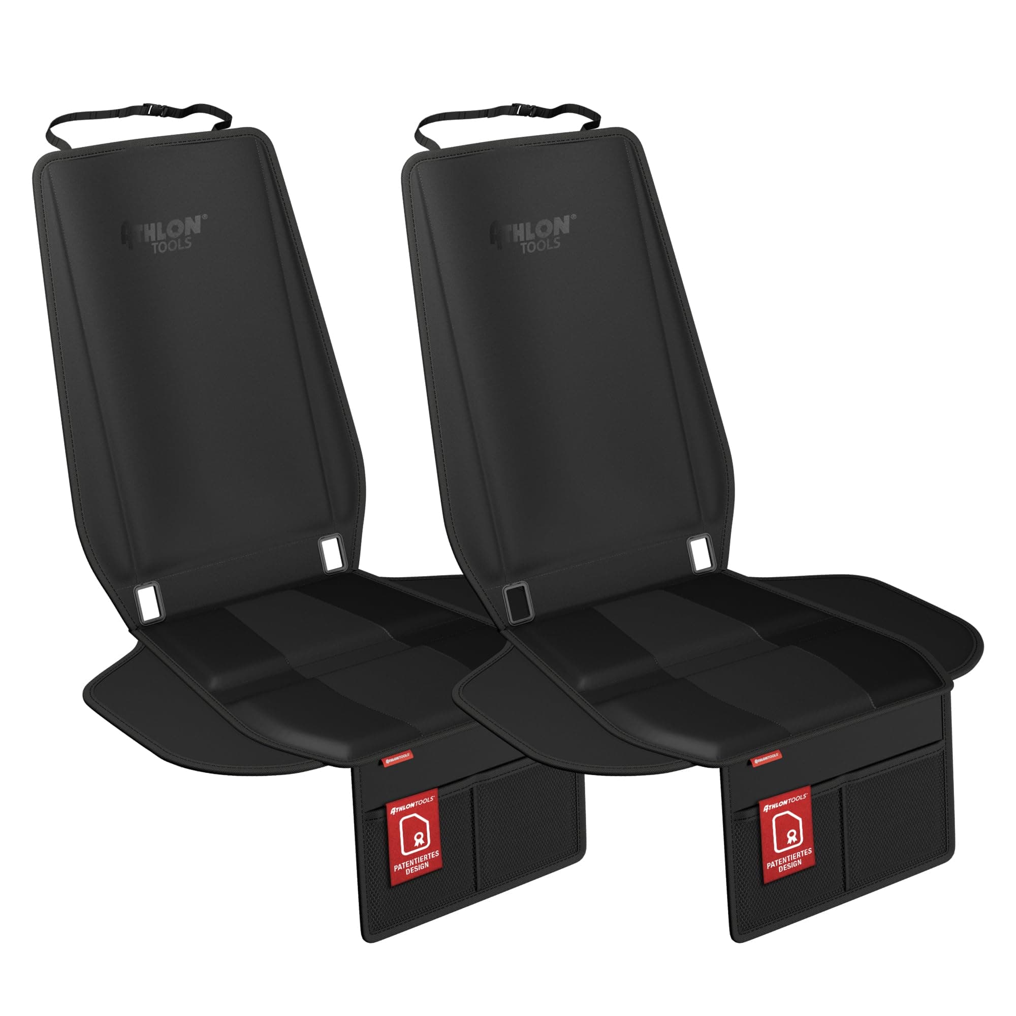 ATHLON TOOLS 2X Kindersitz-Unterlage mit Seitenschutz - Optimale Passform - Isofix kompatibel - Dick gepolstert - für Kindersitze, Babyschalen und Sitzerhöhungen - Patentiertes Design Schwarz / 2er Sparset