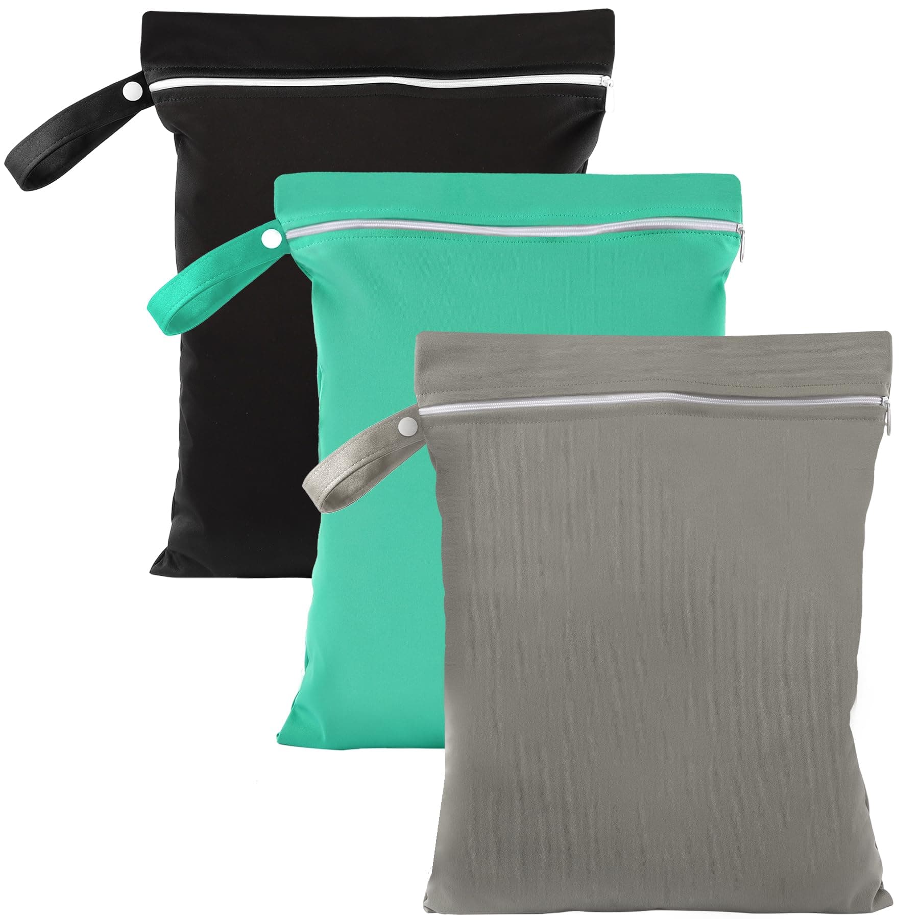 3 Stück Nassbeutel,40 x 30 cmWetbag wasserdichte Wet Bag mit Reißverschluss Wiederverwendbarer Reise Nasssack mit Klein Nasstasche Schwimmen für Badeanzüge/Strandtücher/Windeln(Grau+Grün+Schwarz) Grau, Grün, Schwarz