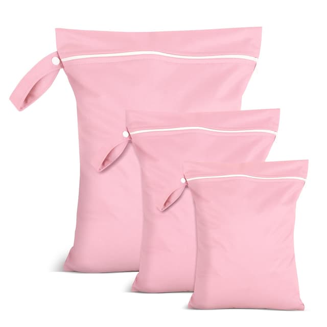 Zaewry 3 Stück Nassbeutel Rosa, Groß Mittel Klein Wetbag, WäSchebeutel Reise, Wasserfester Beutel, Nasstasche Schwimmsachen, Wiederverwendbarer Nasstasche, Wasserdichter Beutel für Badeanzüge, Windeln