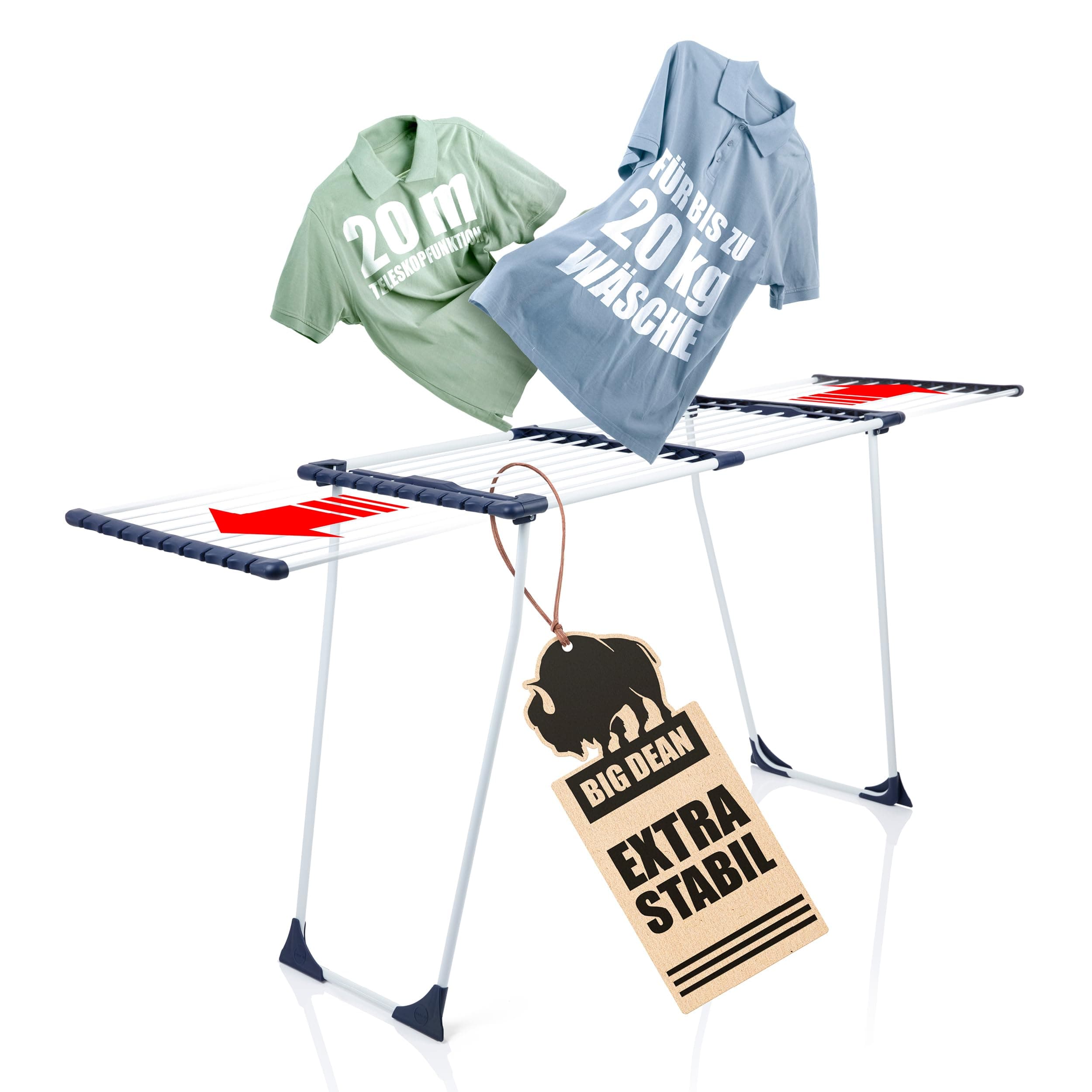 BigDean Wäscheständer ausziehbar 20m Trockenfläche Wäscheständer XXL weiß extra stabil