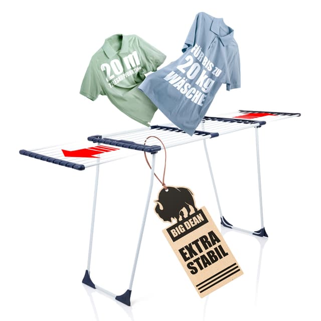 BigDean Wäscheständer ausziehbar 20m Trockenfläche Wäscheständer XXL weiß extra stabil