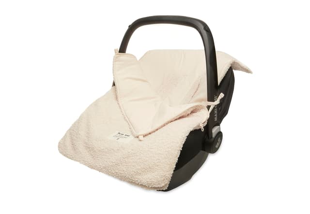 Jollein Fußsack Boucle Naturel - Teddy - Für Babyschale Kinderautositz Gruppe 0+ und Kinderwagen - Für 3-Punkt- und 5-Punkt-Gurt - Cremefarben