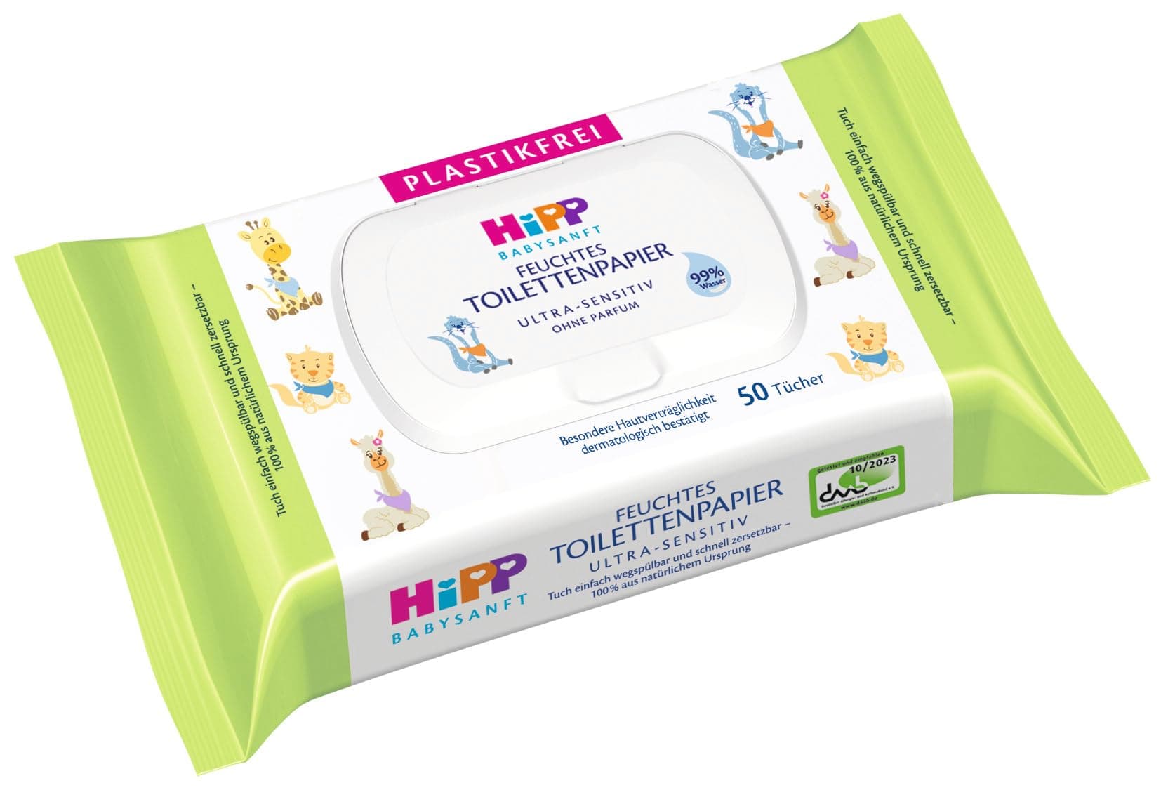 HiPP Babysanft Feuchtes Toilettenpapier (6 x 50 Stück), mit 99% Wasser, ULTRA-SENSITIV, ohne Parfum, mit Pop-Up Deckel