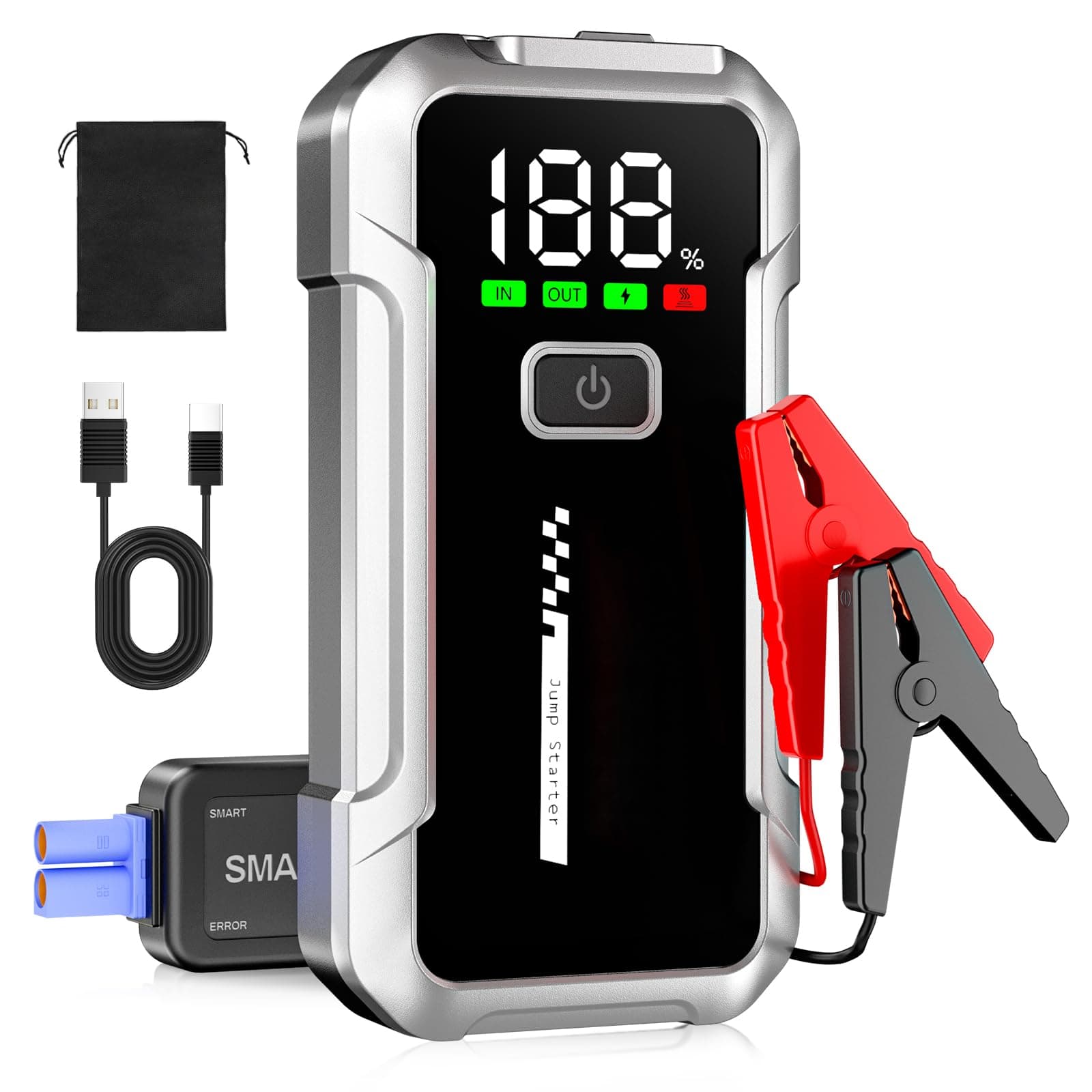 YDBAO Starthilfe Powerbank für pkw 4000A Auto Starthilfe Powerbank für 12V Fahrzeuge (Bis Zu 8,0L Benzin Oder 6,0L Diesel) mit Jumper Bildschirm LED Starthilfekabel für SUV Motorrad Rasenmäher Schwarz