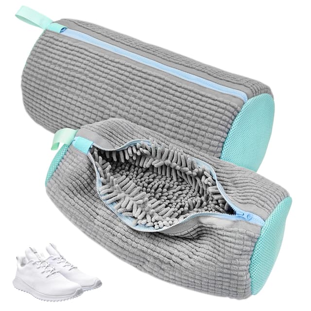 Beifon Schuhwaschbeutel Waschmaschine 2 Stück, Schuhbeutel Waschmaschine, Waschbeutel Wäschenetz Schuhe Wäschesack mit 360°Reinigungsflaum, Schuhsack für Waschmaschine und Trockner (2×grau)