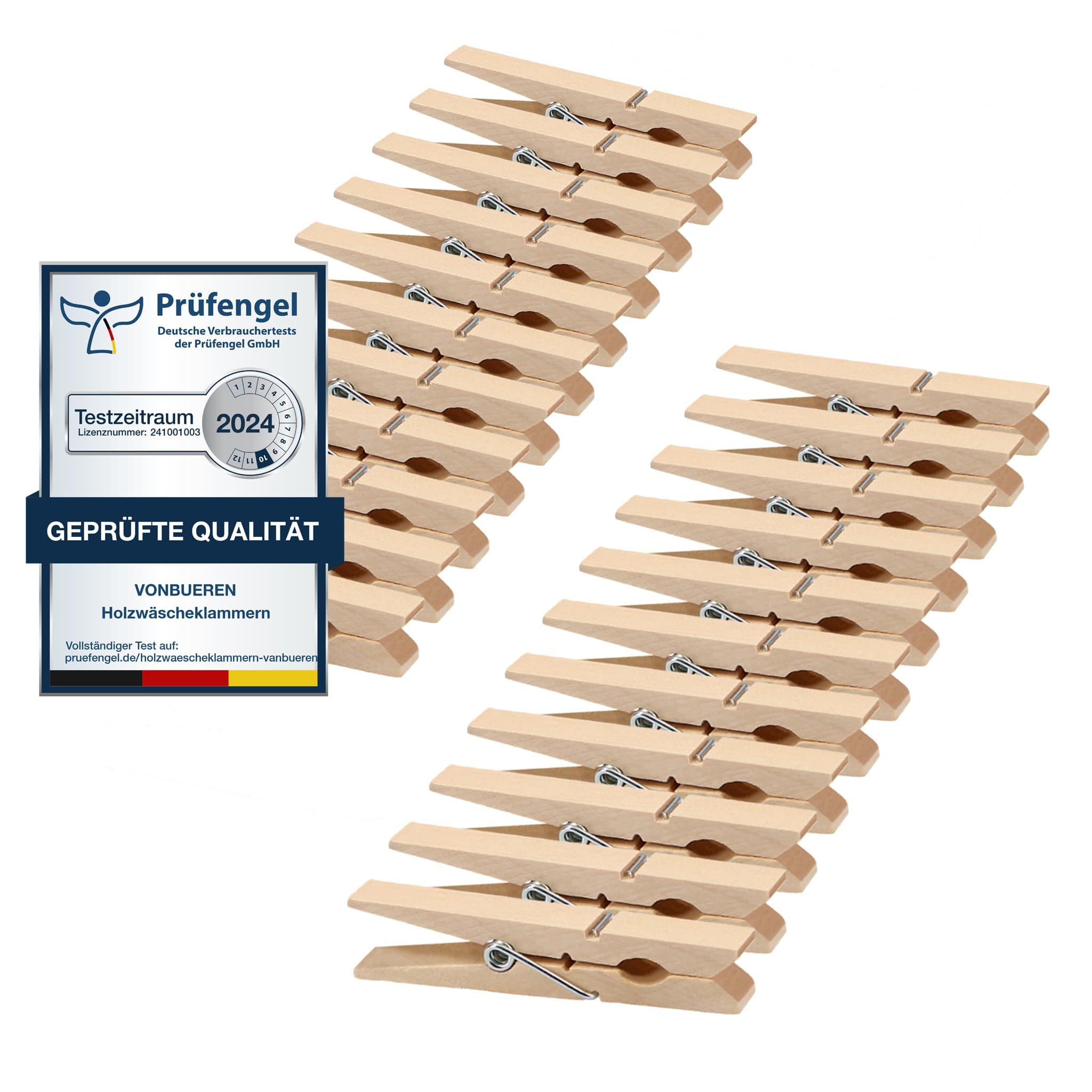 24 x Wäscheklammern Holz groß VonBueren | 7 cm | Holzwäscheklammern | Klammern für Adventskalender oder Holzklammern zum Basteln