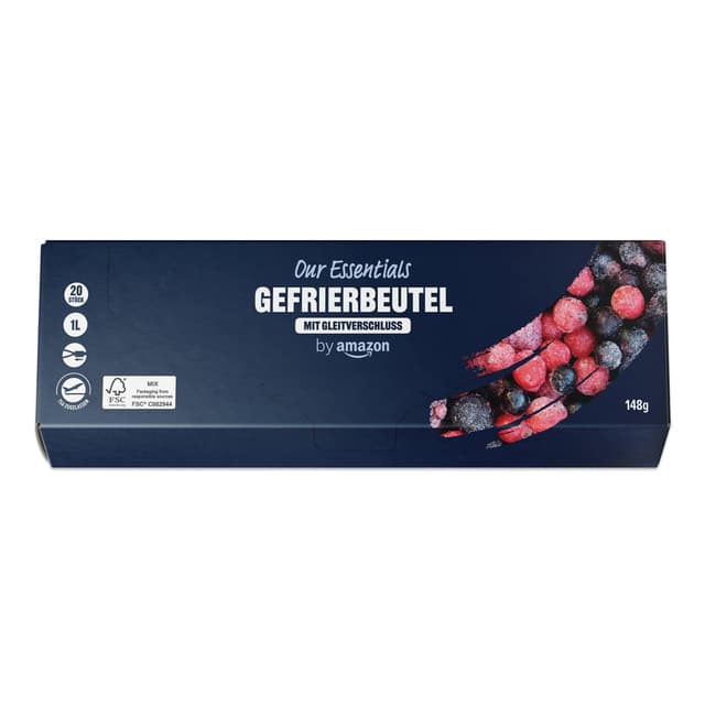 by Amazon Gefrierbeutel mit Reißverschluss, Transparent, Blau, 1 Liter, 20 Stück, 1er Pack 1L 1er Pack