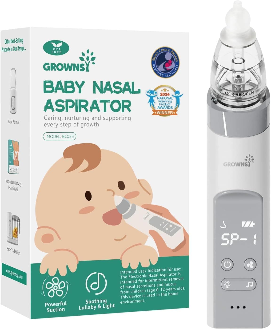 Nasensauger Baby | Nasensauger Baby Elektrisch| Nasensauger Baby Staubsauger Wiederaufladbar, Mit 3 SaugstäRken Musik & Licht Funktion Und 3 GrößEn Silikon Tipps (Grau) Grey