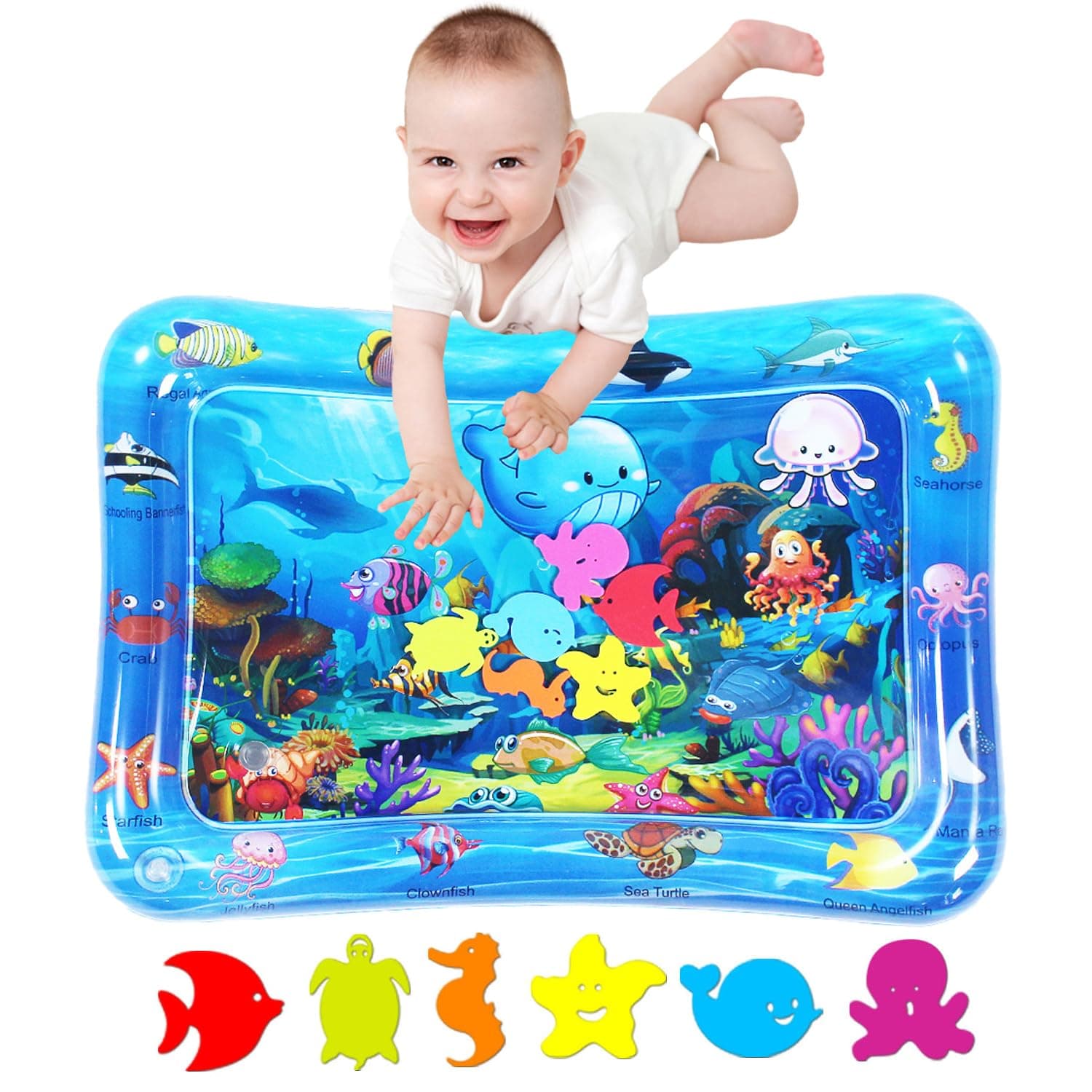 SUNSHINEMALL Wassermatte Baby Bpa Frei 66×50CM Wasserspielmatte Baby Wasser Spielmatte Sensorik Spielzeug Krabbelmatte Baby 3 6 9 Monate Tummy Time Toys Water Mat(Blaue Meereswelt)