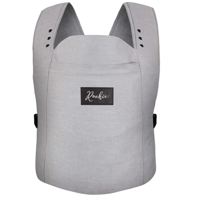 ROOKIE Babytrage Premium - Design Bauchtrage bequem und ergonomisch - Für Neugeborene ab Geburt bis 15kg - Baby Trage aus Bio Baumwolle (Grey)
