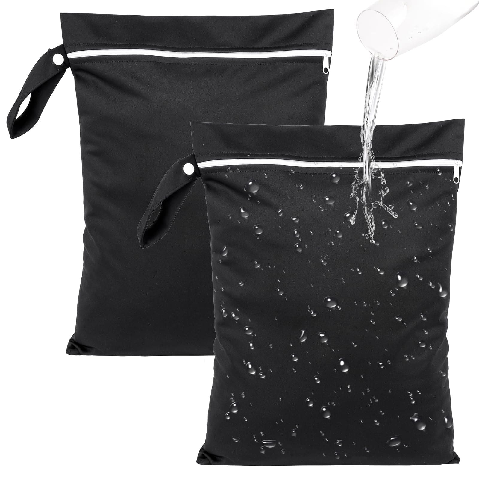 Deepton 2 Stück Nassbeutel Schwimmen, wasserdichte Nasstasche 40 x 30 cm, Schwarz Wetbag Schwimmsachen mit Reißverschluss, Wiederverwendbar Reise Wäschesack für Schmutzige, Strandtücher, Windeln