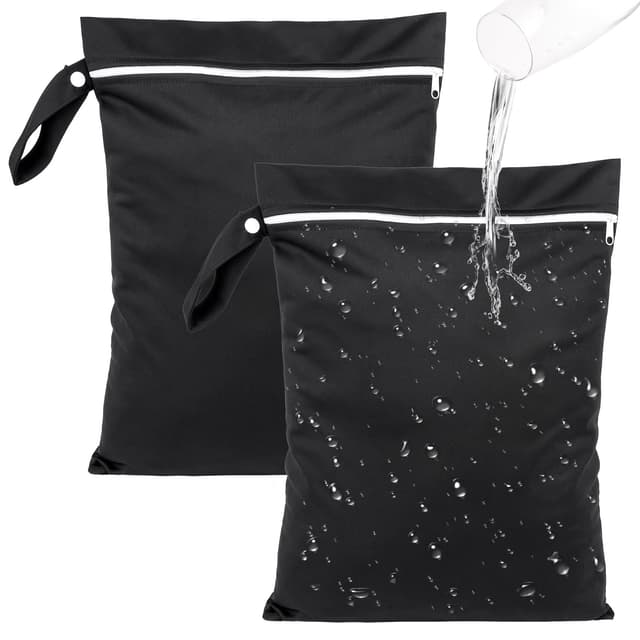 Deepton 2 Stück Nassbeutel Schwimmen, wasserdichte Nasstasche 40 x 30 cm, Schwarz Wetbag Schwimmsachen mit Reißverschluss, Wiederverwendbar Reise Wäschesack für Schmutzige, Strandtücher, Windeln