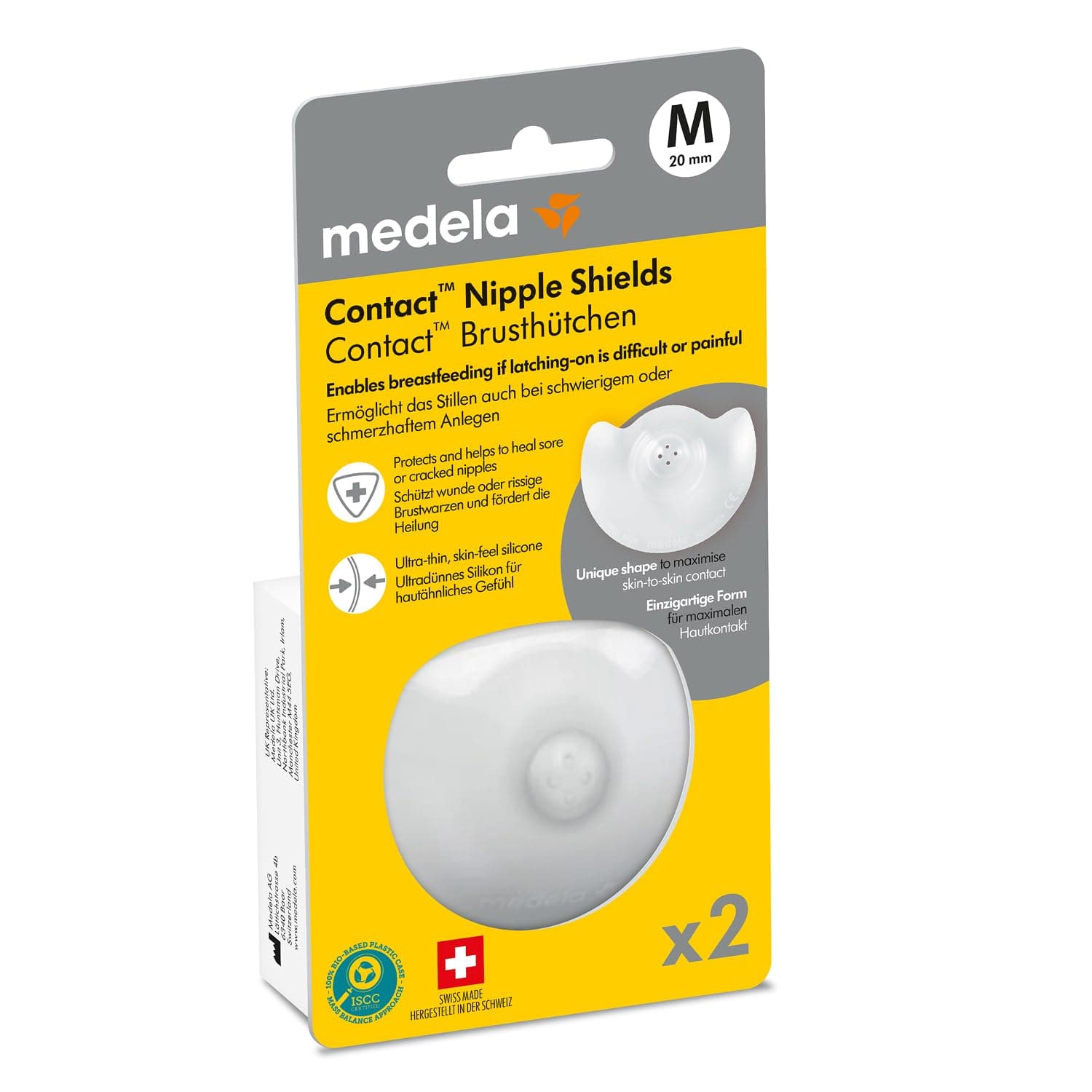 Medela Contact Brusthütchen aus Silikon – Weiches, ultradünnes Design – BPA-frei – 1 Packung mit 2 Hütchen (20 mm) und Aufbewahrungsbox 2 stück (1er Pack)